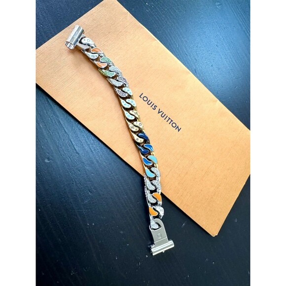 Louis Vuitton Engraved Signature Swarovski Unisex MultiColor Chain Link Bracelet - Picture 1 of 16